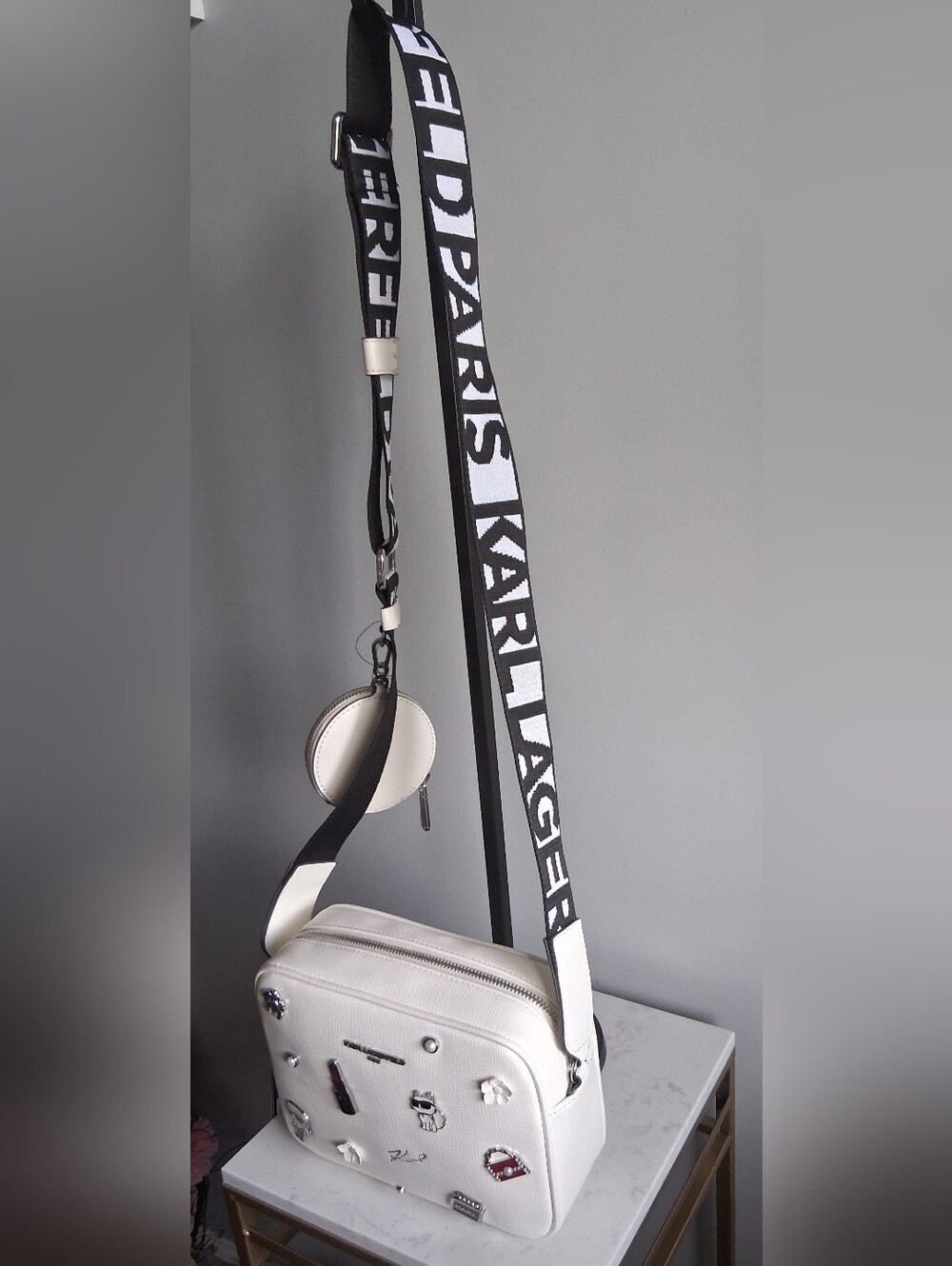 Karl Lagerfeld White Embellished Crossbody Purse - Picture 4 of 7